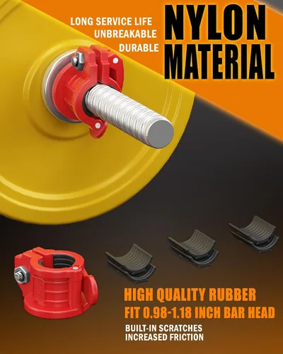 Miniatura 5 de Abrazaderas de barra de 1 pulgada o 2 pulgadas, 2 clips ajustables de liberación rápida, clips de peso olímpicos (rojo, 0.98-1.18 pulgadas)