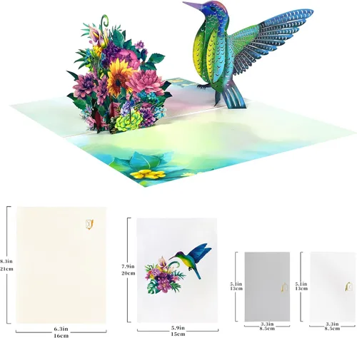 Miniatura 2 de GREETING ART Tarjeta de cumpleaños de colibrí desplegable para mujeres, esposa, abuela, tarjeta de felicitación emergente 3D para el día