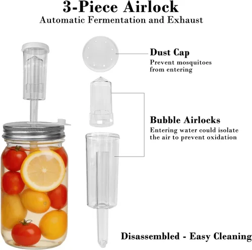 Miniatura 4 de Kit de tapas de fermentación para tarros Mason de boca ancha 6 tapas de fermentación de acero inoxidable 304 con 6 esclusas de aire, 6 anillos