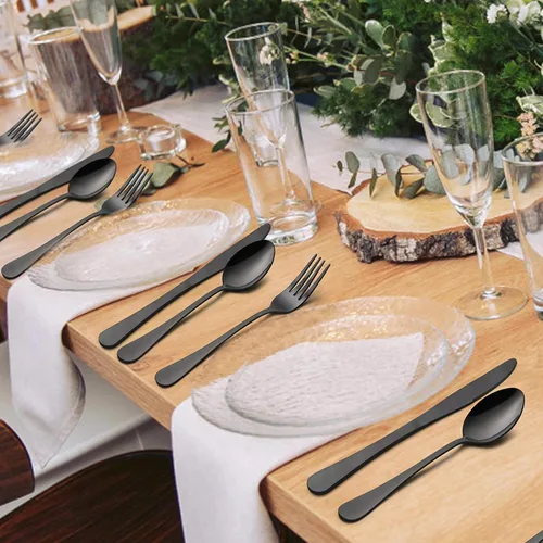 Miniatura 4 de LIANYU Juego de cubiertos negros de 36 piezas con cuchillos para carne, cubiertos de acero inoxidable para 6, utensilios de cocina modernos, acabado