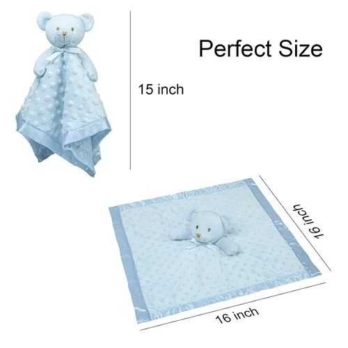 Miniatura 4 de Pro Goleem Manta de seguridad de oso de peluche de 16 pulgadas y manta de satén azul para bebé de 30 x 40 pulgadas