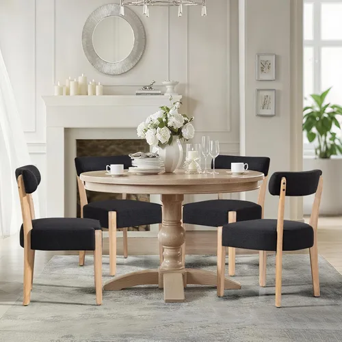 Miniatura 11 de ZJhome Sillas de comedor, paquete de 2 sillas de cocina de madera modernas de mediados de siglo con tapicería de lino, diseño tejido de respaldo