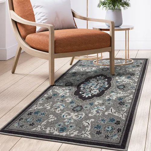 Miniatura 12 de Antep Rugs - Alfombras antideslizantes (no se desliza) 2 x 4 con respaldo de goma con diseño floral moderno de bajo perfil para cocina