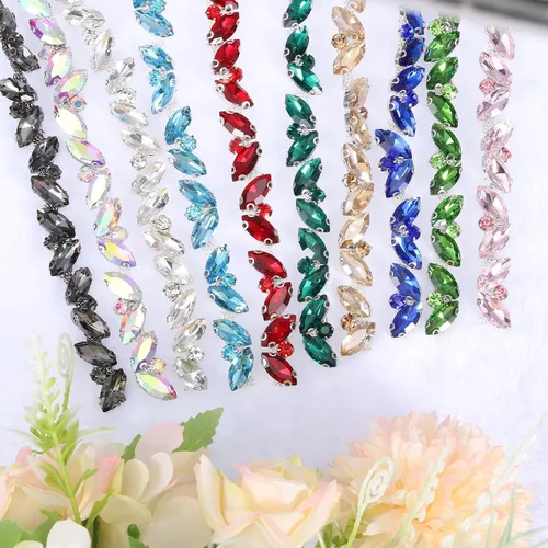 Miniatura 4 de uxcell Borde de cadena de diamantes de imitación de 1 yarda, aplique de cadena de cristal brillante de 0.394 pulgadas para costura, joyería