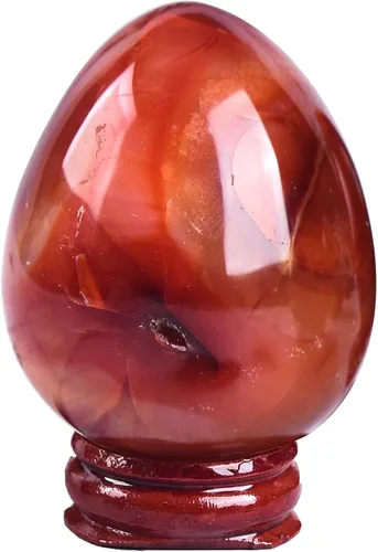 Miniatura 21 de AMOYSTONE Huevo de cristal de cuarzo rosa natural grande para curación y práctica de reiki, piedra de decoración del hogar con base, 3-3.5 pulgadas
