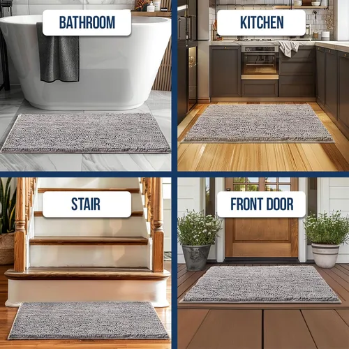 Miniatura 6 de Muddy Mat Alfombras de Baño de Chenilla de Microfibra de Secado Rápido Antideslizantes Lavables, Extra Gruesas, Suaves y Altamente Absorbentes Gris