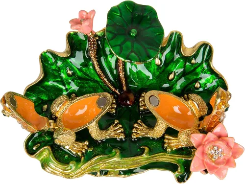 Miniatura 3 de QIFU Pintada a mano con rana esmaltada con loto decorativo con bisagras joyero caja de baratijas regalo único para decoración del hogar