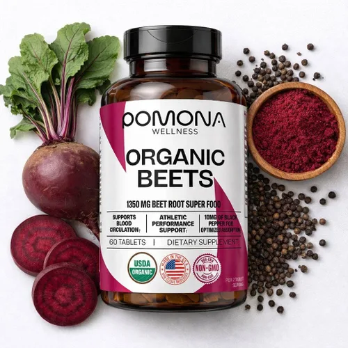 Pomona Wellness Cápsulas de suplemento de remolacha de 1350 mg, apoya la presión arterial, la salud cardíaca, la circulación, la energía y el