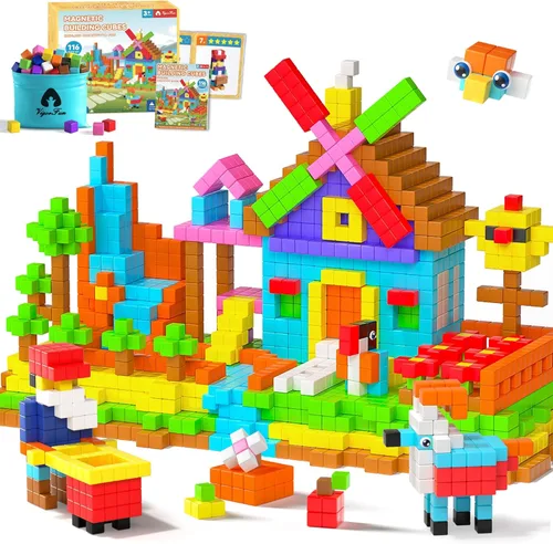Miniatura 11 de Juego de 65 bloques magnéticos, bloques de construcción magnéticos de 1 pulgada con ojos de juguete y bolsa de almacenamiento para regalos de niños