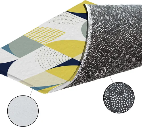 Miniatura 6 de Tapete de baño antideslizante, estilo nórdico, amarillo y blanco, tapete de medio círculo absorbente de agua, tapete de cocina moderno de arte
