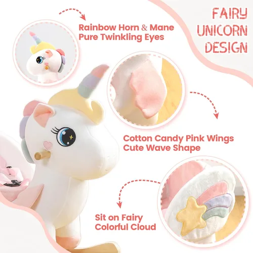 Miniatura 3 de FUNLIO Caballo mecedor de unicornio para bebé, caballo mecedor de unicornio de hadas arco iris para niños pequeños de 6 meses a 3 años, balancín