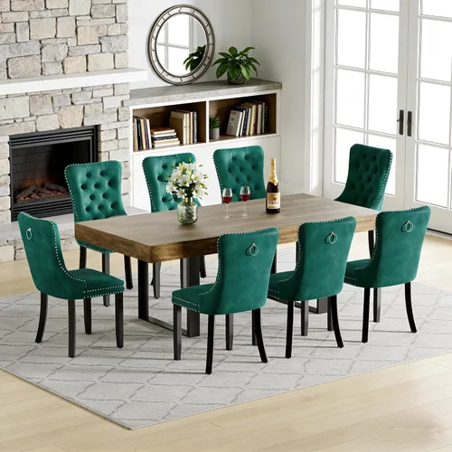 Miniatura 30 de Juego de mesa de comedor extensible de 5 piezas para 4, mesa de cocina de madera marrón de 63-78.7 pulgadas con 4 sillas acolchadas beige, juego