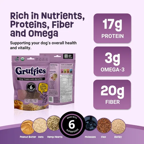 Miniatura 4 de Golosinas orgánicas para perros para el bienestar diario, sabor a mantequilla de maní con superalimentos, alto contenido de proteínas y omega-3