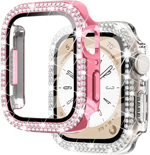 Miniatura 14 de NewWays Paquete de 2 carcasas brillantes para Apple Watch, 1.496 pulgadas, Series 3, 2, 1, diamantes de imitación de cristal con diamantes