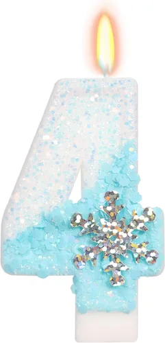 Miniatura 40 de Velas temáticas de cumpleaños de nieve congelada, vela de cumpleaños número 4 para suministros de fiesta, decoración de fiesta de cumpleaños Azul