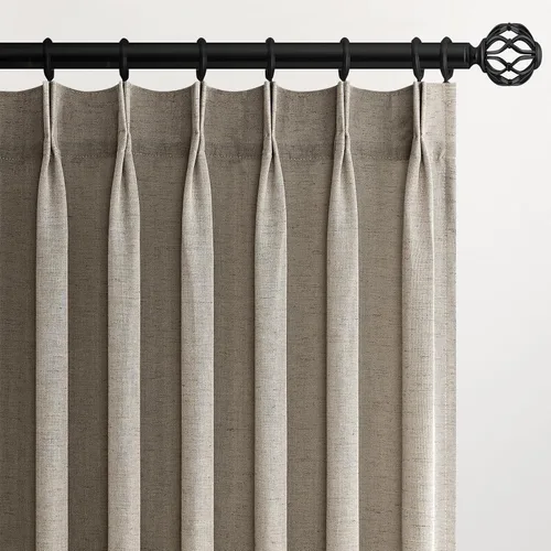 Miniatura 49 de Topfinel 2 paneles de cortinas plisadas de lino beige y blanco de 63 pulgadas de largo, para dormitorio y sala de estar, cortinas semitransparentes