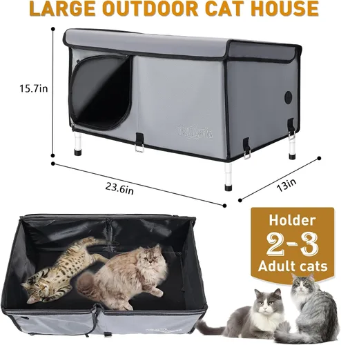 Miniatura 2 de Casa para gatos al aire libre elevada, casa para gatos salvajes aislada al aire libre para invierno, cama para gatos impermeable con almohadón