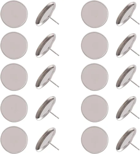 Miniatura 13 de Craftdady 400 aretes de acero inoxidable de 0.15 a 0.55 pulgadas, 8 tamaños, almohadillas planas, redondas, en blanco, para hacer joyas Almohadilla
