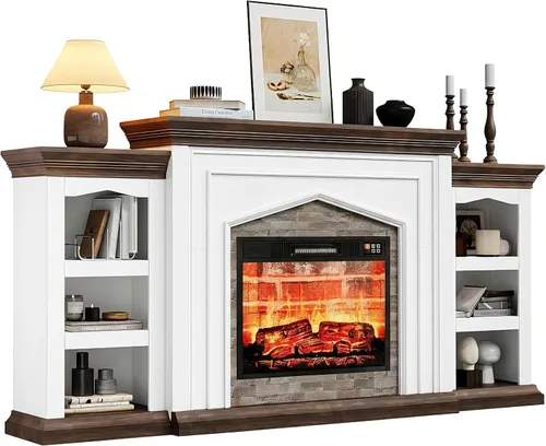 Miniatura 10 de LGHM - Soporte de TV con chimenea de 72 pulgadas para televisores de hasta 80 pulgadas, chimenea eléctrica con repisa, centro de entretenimiento