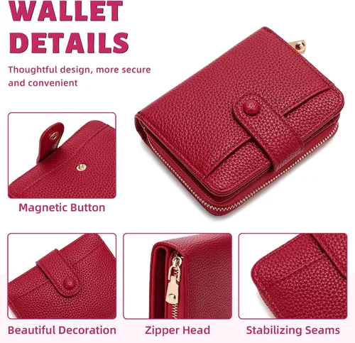 Miniatura 5 de veniee Cartera de tarjetas para mujer con tarjetero y organizador de tarjetas de crédito, Rojo -, Cartera con tarjetero