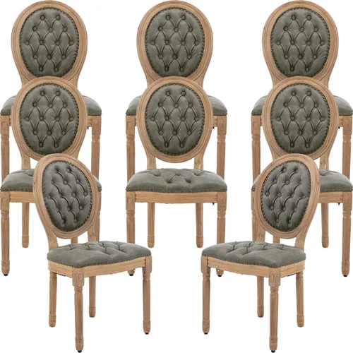 Miniatura 26 de Juego de 2 sillas de comedor de campo francés, sillas de comedor de madera de granja beige, silla de comedor con respaldo tejido con cojín tapizado