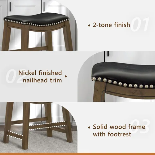 Miniatura 5 de Homelegance Ordway Taburetes de Altura de Comedor de Madera Maciza - Taburetes de Altura de Mesa Estilo Silla de Montar para Comedor de Transición