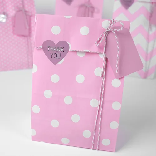 Miniatura 9 de SMINTINE Paquete de 30 bolsas de golosinas rosas con calcomanías de agradecimiento, etiquetas de papel, cuerda de algodón para panaderos, bolsas
