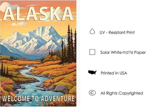 Miniatura 5 de Póster artístico de Alaska, decoración artística de paisaje retro de Estados Unidos, pintura de montaña y paisaje de aventura para dormitorio, sala