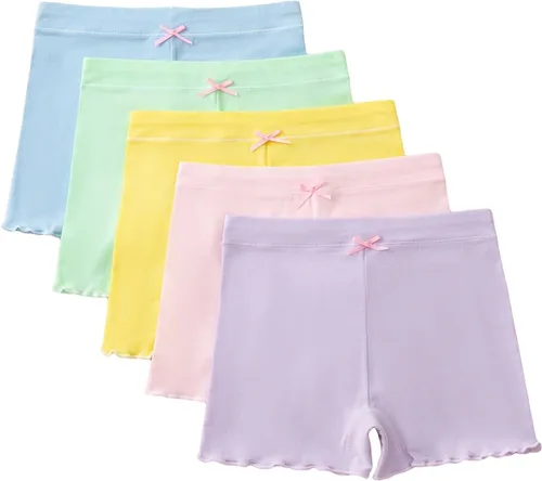 Floerns Pantalones cortos de ciclista para correr atléticos con ribete de lechuga de 5 piezas para niñas