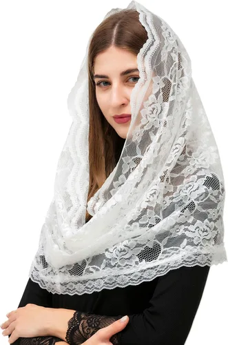 Miniatura 4 de PAMOR Infinity Chapel Veil Floral Latin Mass Head Cover Lace Scarf Mantilla Velos para Iglesia
