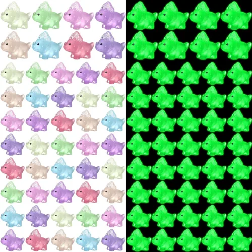 Liliful 48 piezas de mini figuras de dinosaurio de resina, pequeño dinosaurio luminoso para mini jardín, micro paisaje, acuario, decoración del