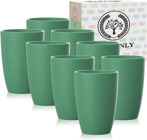 Miniatura 17 de Homienly Tazas de paja de trigo 8 piezas, tazas de plástico irrompibles, taza de beber reutilizable, apta para lavavajillas, vasos de agua con Beige