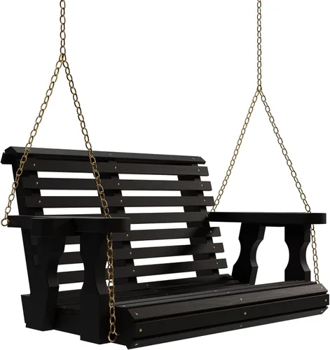 Miniatura 20 de Columpio Amish resistente para terraza (800 lb) con cadenas para colgar y posavasos Tinte negro semisólido