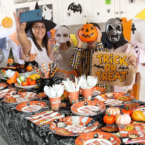 Miniatura 6 de ATFUNSHOP Mantel de plástico de Halloween, 4 unidades, 54 x 108 pulgadas, mantel rectangular desechable, tela de araña negra, impermeable, a prueba