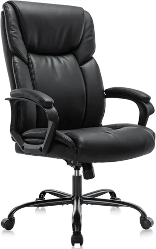 Miniatura 8 de Silla de oficina ejecutiva, silla ergonómica de escritorio para computadora para personas pesadas con ruedas, soporte lumbar, piel sintética, altura