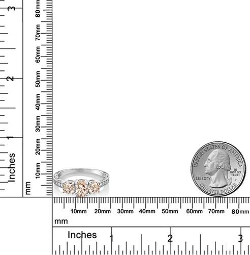 Miniatura 56 de Gem Stone King Anillo de compromiso de 3 piedras preciosas de oro blanco de 10 quilates con piedra natal y diamantes cultivados en laboratorio