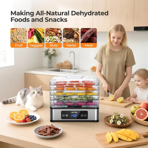 Miniatura 6 de OSTBA Deshidratador de alimentos, 5 bandejas de acero inoxidable, secado potente de 400 W, temporizador de 48 horas y control de temperatura de 95 a