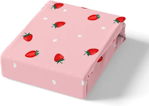 Miniatura 4 de Juego de sábana bajera ajustable para niños de fresa roja, tamaño individual, diseño de corazón dulce princesa, decoración de habitación para niñas