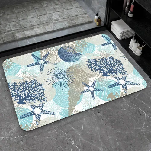 Miniatura 22 de Tapete de baño de tierra de diatomeas, arte abstracto, sol dorado, antideslizante, volumen súper absorbente, de secado rápido para baño, cocina
