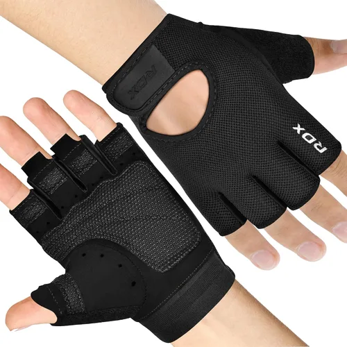 Miniatura 11 de Guantes de levantamiento de pesas RDX para gimnasio, fitness y entrenamiento, protección antideslizante de la palma, medio dedo, guantes