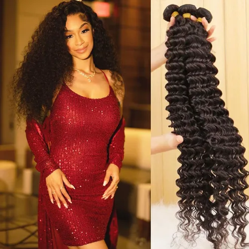 Miniatura 15 de Paquetes de Cabello Humano de Ondas Profundas （12 14 16 ）12A 100% Sin Procesar Cabello Humano Virgen Brasileño Profundo Rizado Tejido de Cabello