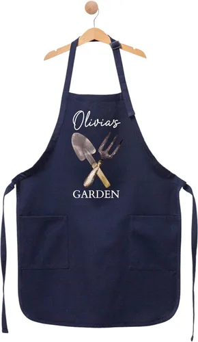 Delantal de jardín personalizado con nombre: delantal de jardinería personalizado para mujeres, hombres y niños, delantal ajustable hecho a mano con