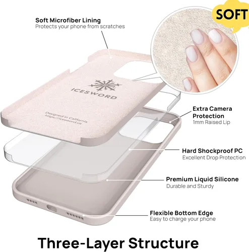 Miniatura 3 de IceSword Funda compatible con iPhone 15 Stone de silicona líquida delgada y protectora, suave antiarañazos, beige claro, crema y arena cálida