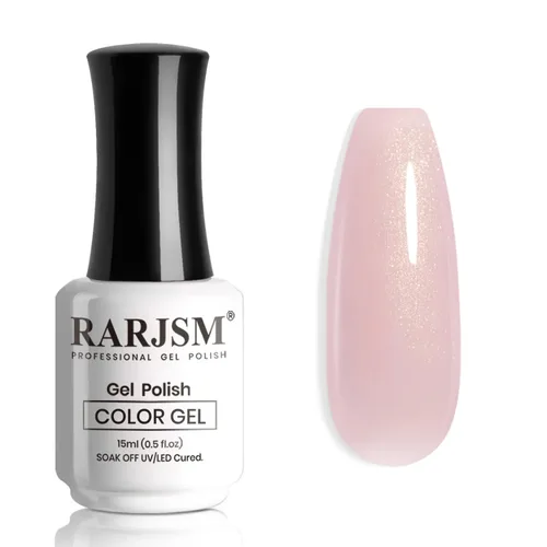 RARJSM Esmalte de Uñas en Gel Rosa con Purpurina Nude, Rosa Brillante con Pigmento Dorado Brillante, Esmalte de Uñas en Gel Gelatinoso Transparente,