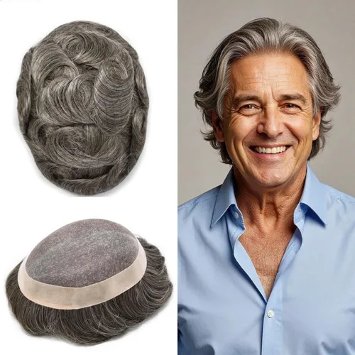 Miniatura 125 de Mens Toupee Hair Piece For Men Fine Mono Men Hair System Toupee For Men Hair Piece Real Human Hair System For Men Protesis Capilar Para Hombre 6x9
