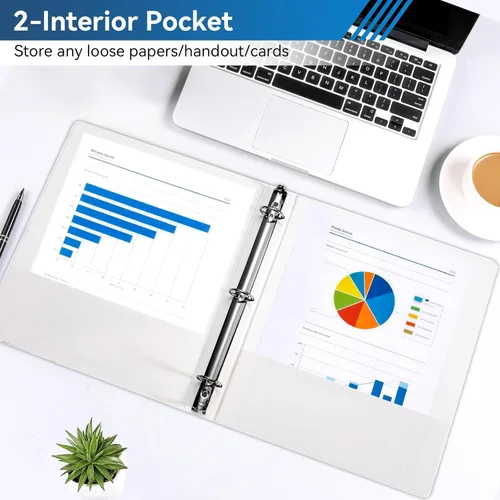 Miniatura 6 de Carpeta de 3 anillos de 1 pulgada con 2 bolsillos interiores, carpetas básicas de 1 pulgada con capacidad para papel de tamaño carta estadounidense