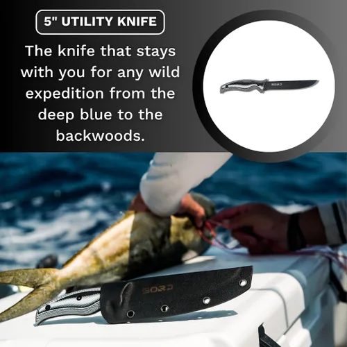 Miniatura 4 de SORD - Cuchillo de pesca – Cuchillo utilitario de 5 pulgadas para pesca y caza – Equipo de caza de hoja fija y equipo de pesca – Incluye funda Kydex