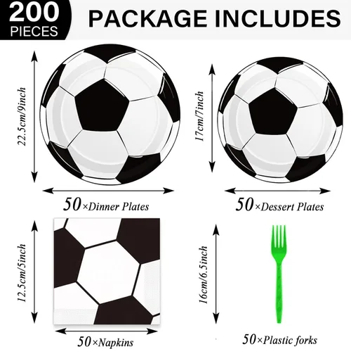 Miniatura 2 de 50 platos y servilletas de fútbol para invitados, suministros de fiesta, decoración de fiesta de cumpleaños de fútbol, juego de vajilla desechable