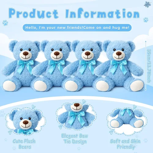 Miniatura 2 de Civaner Paquete de 4 osos de peluche de 14 pulgadas, lindos osos suaves, regalos a granel para mujeres, mejores amigas y novias (azul)