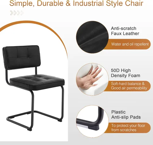Miniatura 3 de Zesthouse Juego de 2 sillas de comedor de metal industrial, sillas de cocina tapizadas de cuero sintético con base de metal negro, para cocina